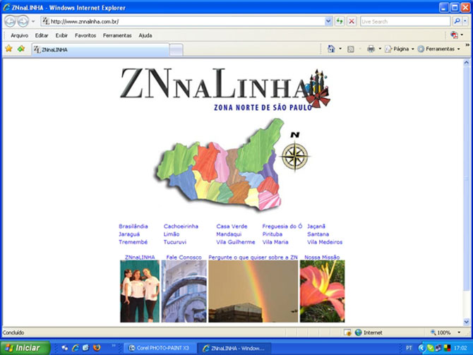 A primeira home do portal.  Uma das “fotinhos” mudava diariamente.