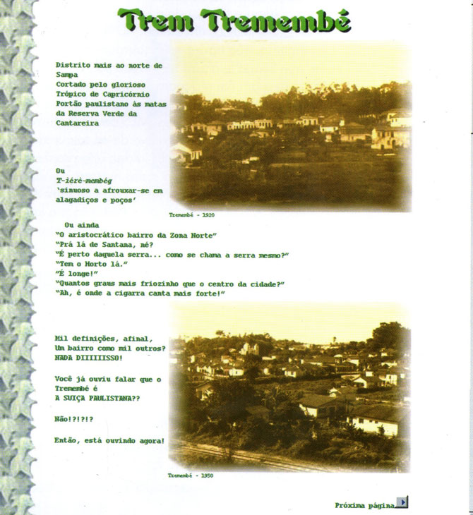 Nos primórdios da internet (1998), a primeira home do site Tremembé na Linha.