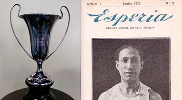 Taça da 1ª São Silvestre e ao lado Alfredo Gomes, esperiota campeão da competição.
